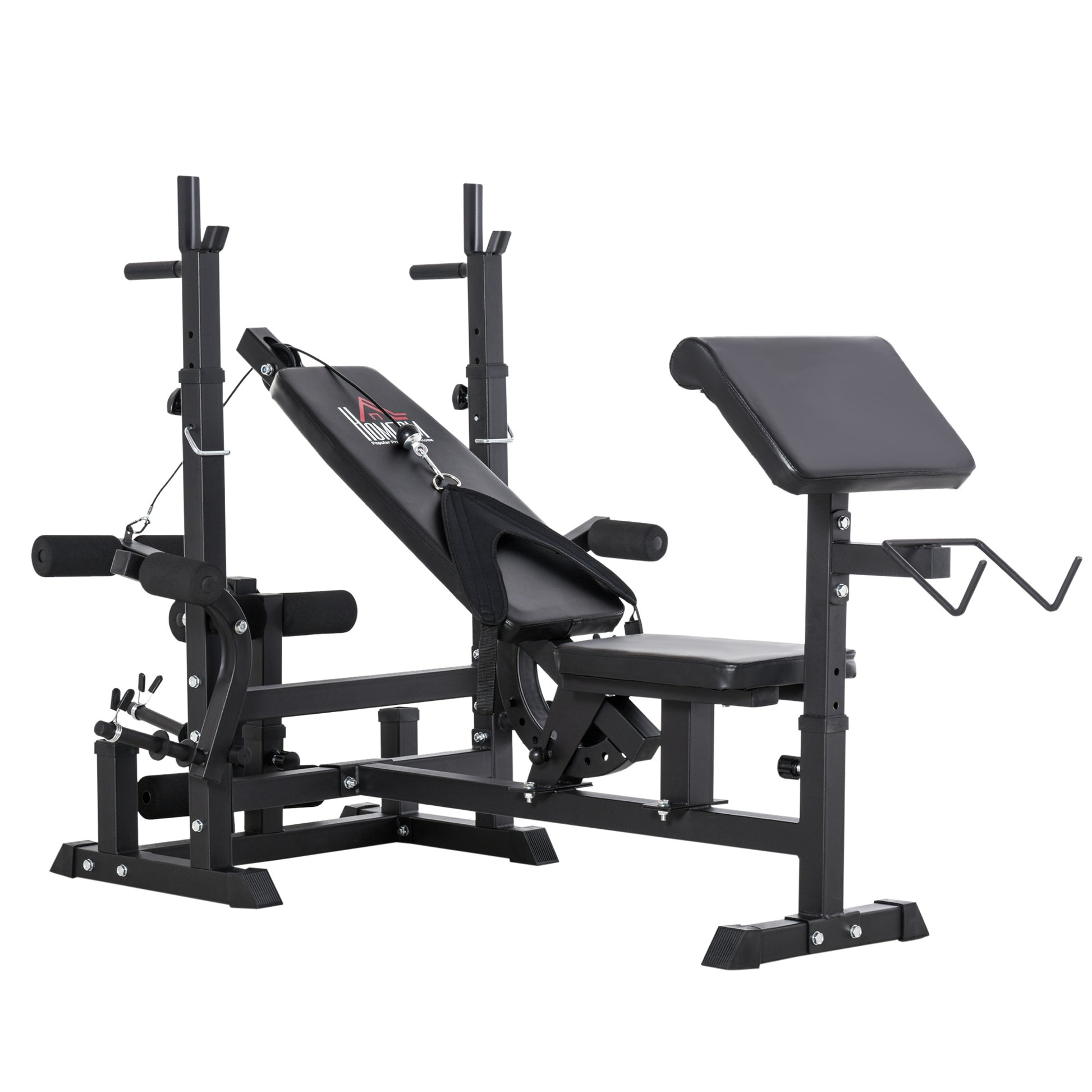 Weight Bench with Adjustable Barbell Rack in 6 Positions and 5-Position Adjustable Backrest, Steel and PU Weight Bench for Home Gym, Load Capacity 120 kg, Black