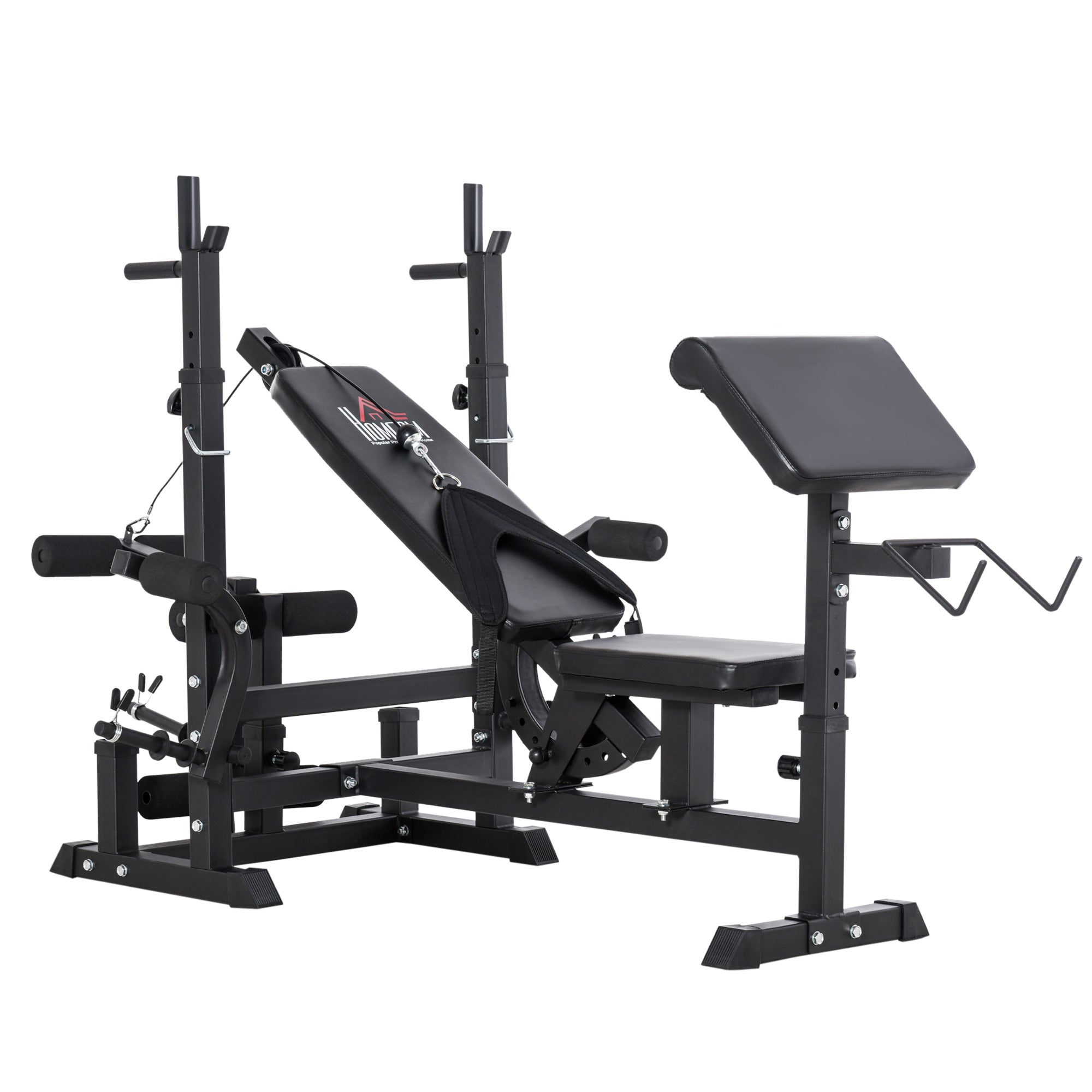 Weight Bench with Adjustable Barbell Rack in 6 Positions and 5-Position Adjustable Backrest, Steel and PU Weight Bench for Home Gym, Load Capacity 120 kg, Black