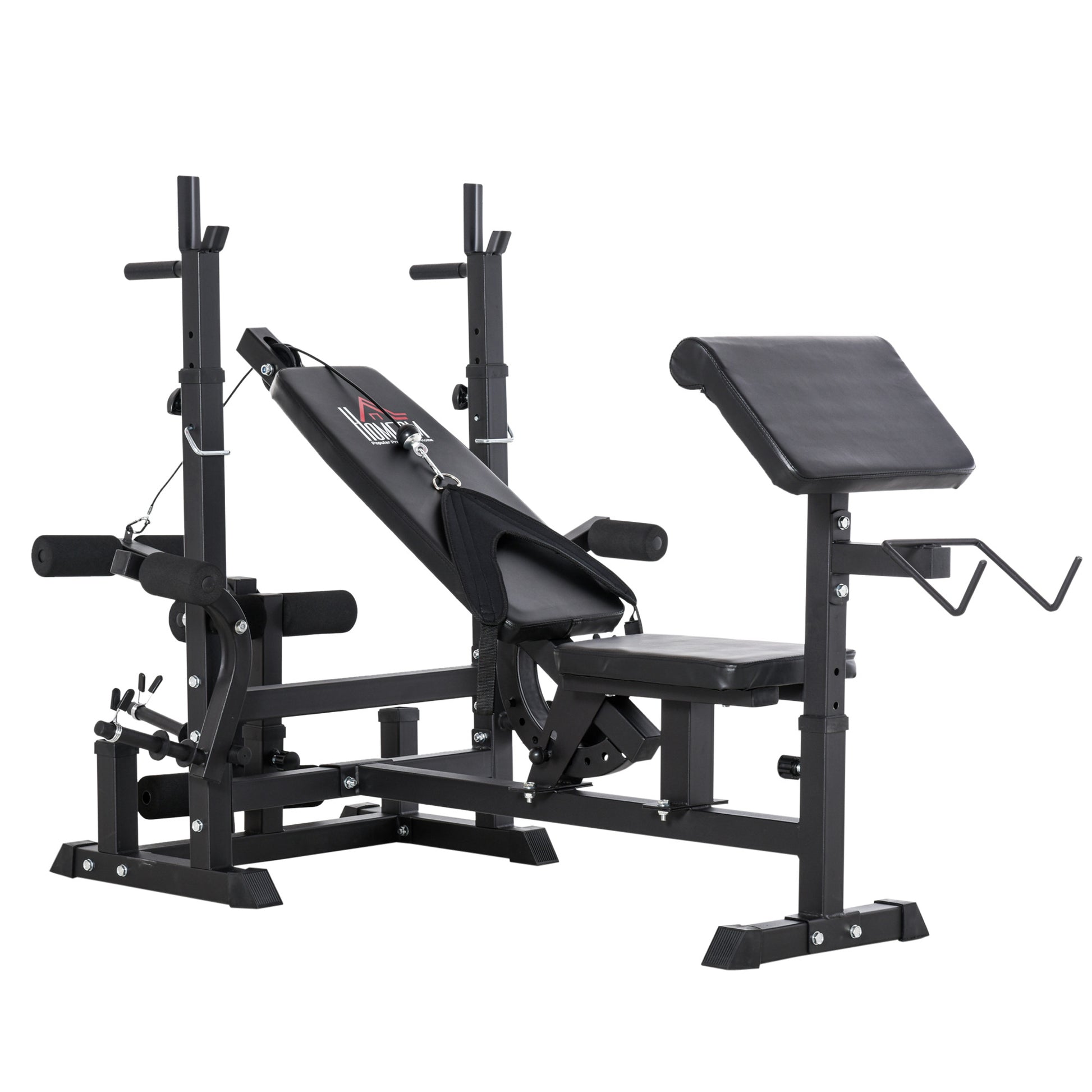 Weight Bench with Adjustable Barbell Rack in 6 Positions and 5-Position Adjustable Backrest, Steel and PU Weight Bench for Home Gym, Load Capacity 120 kg, Black
