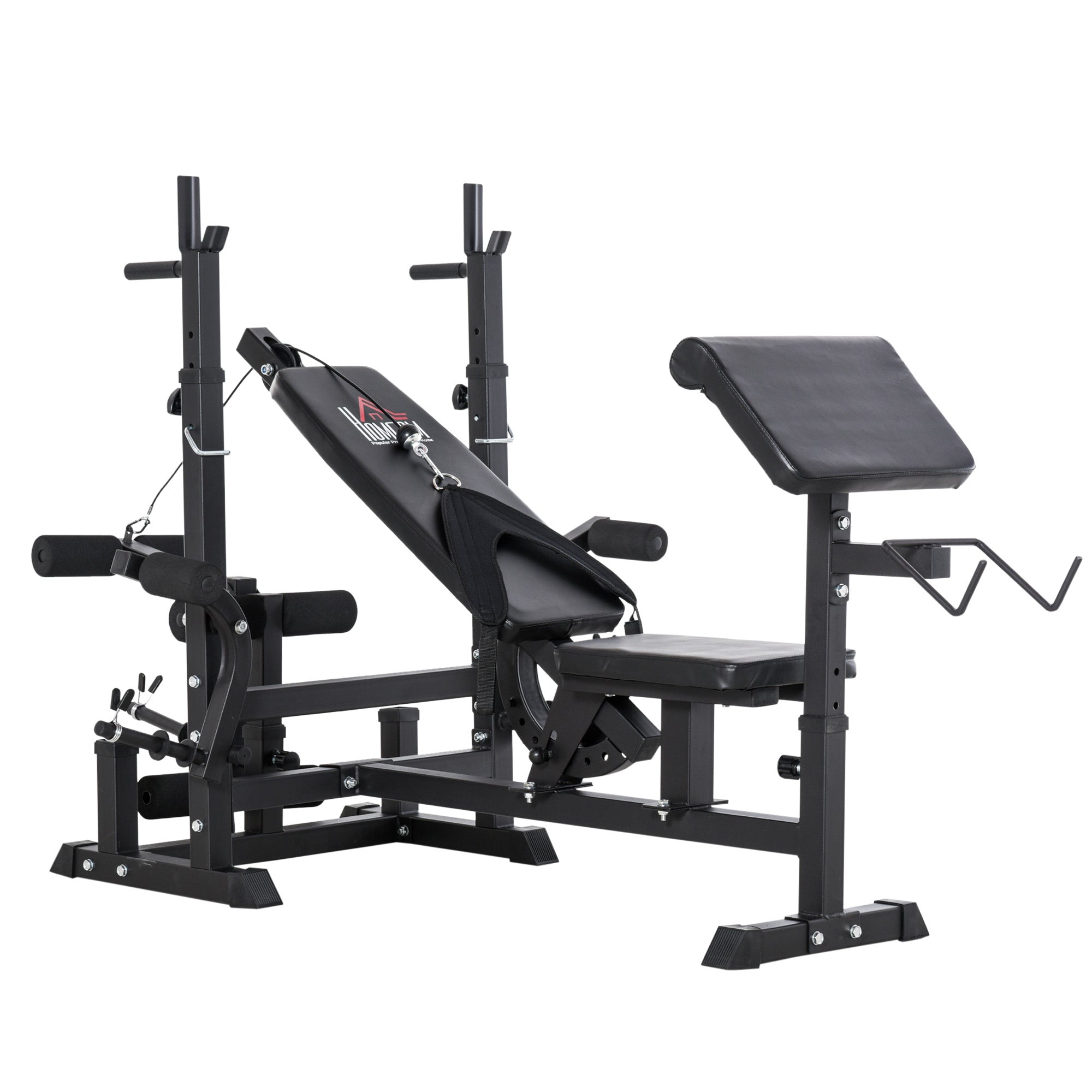 Weight Bench with Adjustable Barbell Rack in 6 Positions and 5-Position Adjustable Backrest, Steel and PU Weight Bench for Home Gym, Load Capacity 120 kg, Black