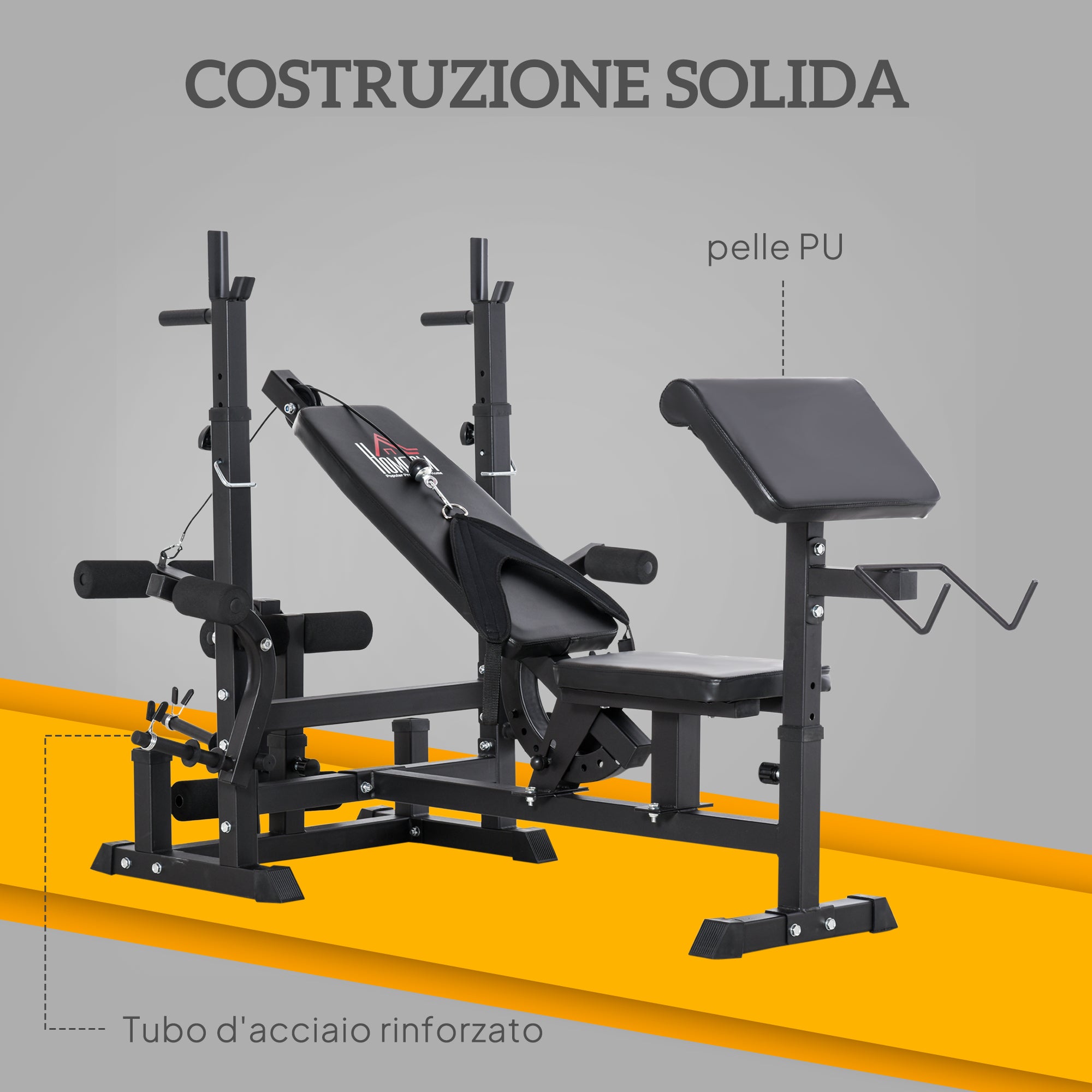 Weight Bench with Adjustable Barbell Rack in 6 Positions and 5-Position Adjustable Backrest, Steel and PU Weight Bench for Home Gym, Load Capacity 120 kg, Black