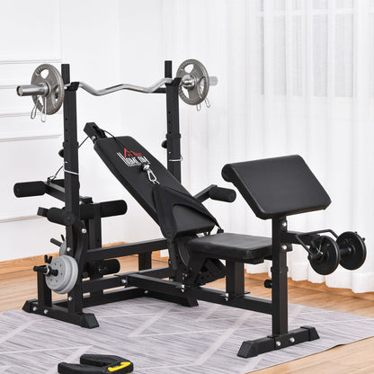 Weight Bench with Adjustable Barbell Rack in 6 Positions and 5-Position Adjustable Backrest, Steel and PU Weight Bench for Home Gym, Load Capacity 120 kg, Black