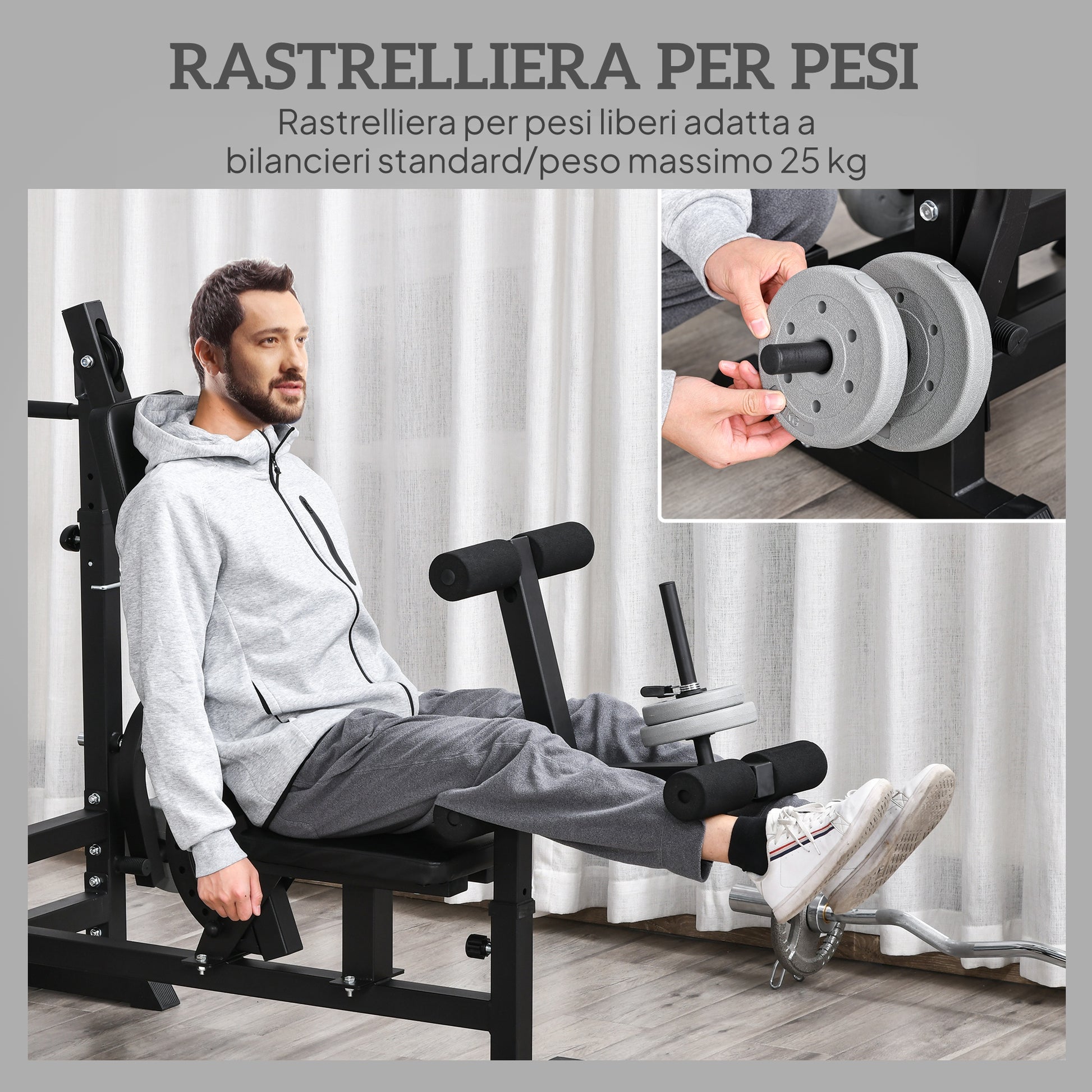 Weight Bench with Adjustable Barbell Rack in 6 Positions and 5-Position Adjustable Backrest, Steel and PU Weight Bench for Home Gym, Load Capacity 120 kg, Black