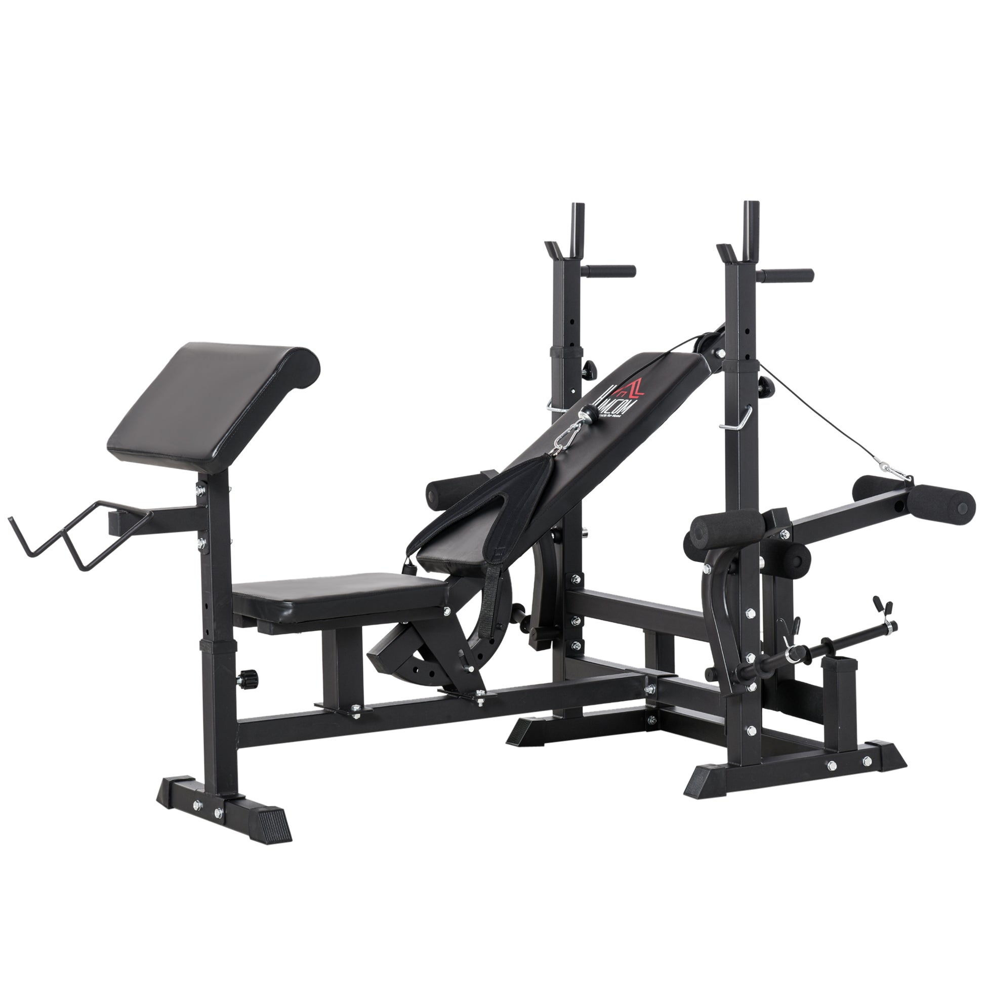 Weight Bench with Adjustable Barbell Rack in 6 Positions and 5-Position Adjustable Backrest, Steel and PU Weight Bench for Home Gym, Load Capacity 120 kg, Black