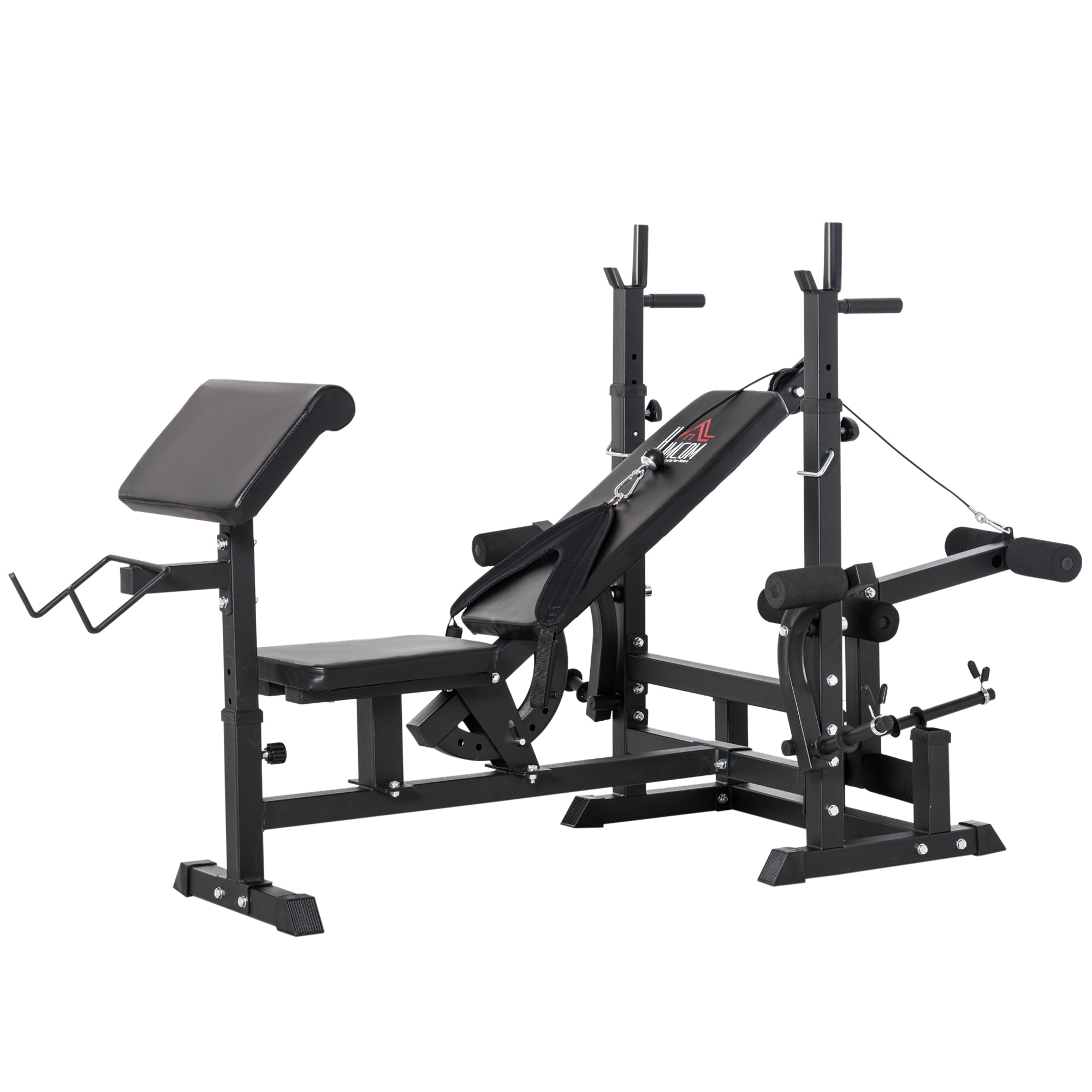 Weight Bench with Adjustable Barbell Rack in 6 Positions and 5-Position Adjustable Backrest, Steel and PU Weight Bench for Home Gym, Load Capacity 120 kg, Black