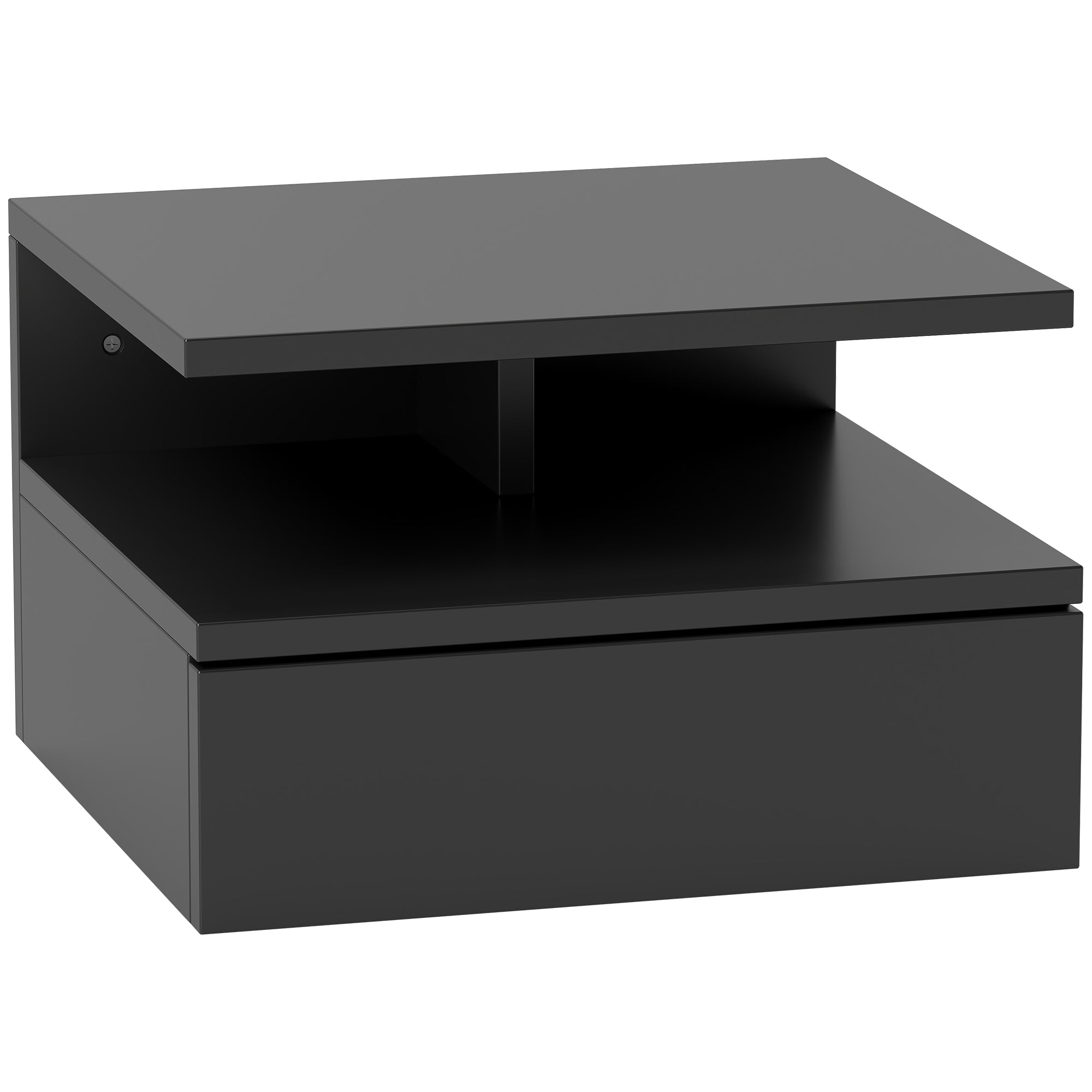 Wall-Mounted Nightstand for Bedroom, Modern Bedroom Nightstand, with Drawer and Upper Shelf in Wood, 35x32x22.5cm, Black