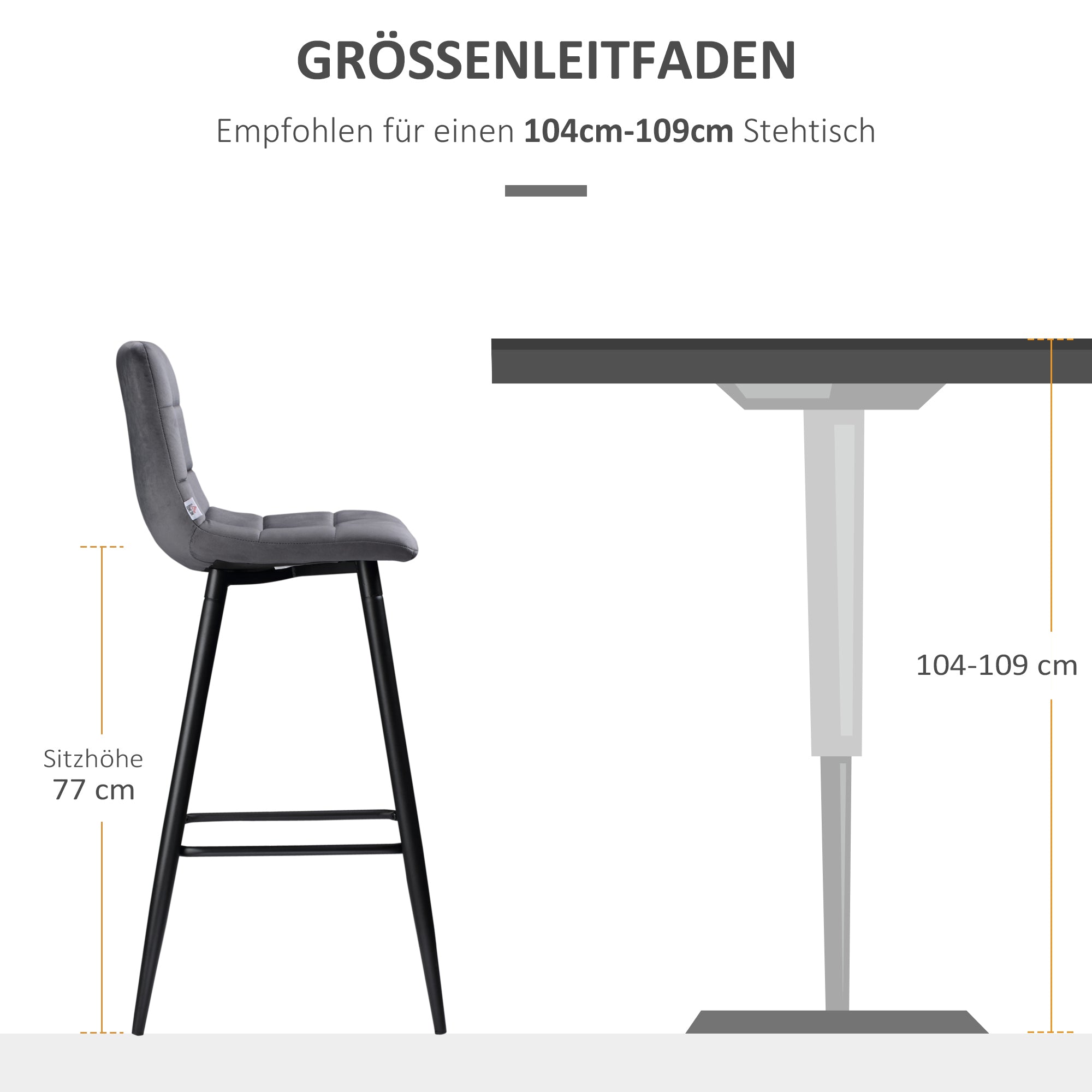 Set of 2 Bar Stools, Bistro Stools with Footrest, Bar Chairs, Velvet Cover, Kitchen Stool, Counter Stool Set with Steel Legs for Living Room, Dining Room, Gray, 42 x 47 x 105 cm