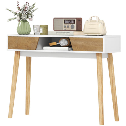Narrow Console Table Entryway Console Modern Sofa Table with 2 Drawers Open Compartment and Wooden Legs for Hallway Entryway Living Room Bedroom White