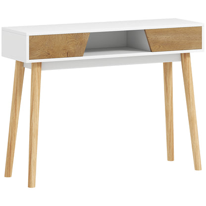 Narrow Console Table Entryway Console Modern Sofa Table with 2 Drawers Open Compartment and Wooden Legs for Hallway Entryway Living Room Bedroom White