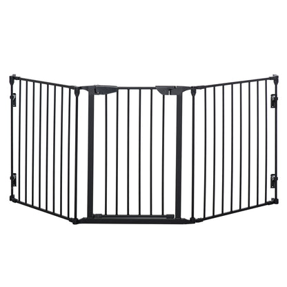 Foldable Dog Barrier 180x74.5 cm Pet Gate with 3 Panels and Automatic Lock Safety Gate for Stairs Hallway Black