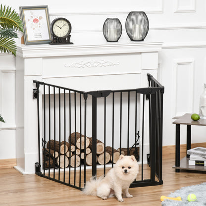 Foldable Dog Barrier 180x74.5 cm Pet Gate with 3 Panels and Automatic Lock Safety Gate for Stairs Hallway Black