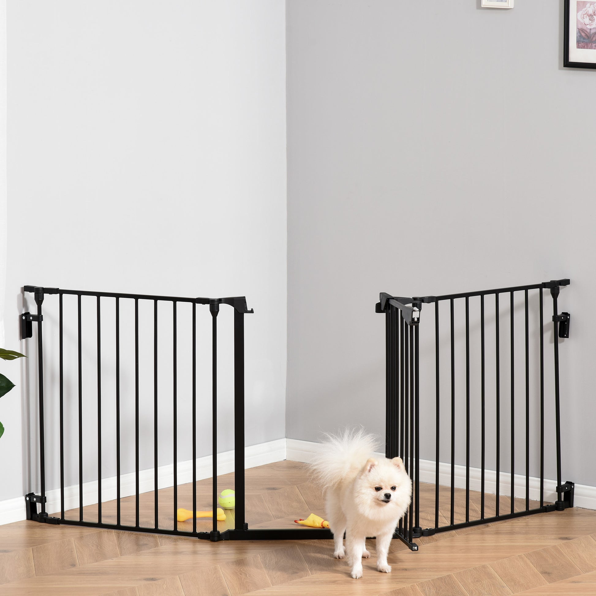 Foldable Dog Barrier 180x74.5 cm Pet Gate with 3 Panels and Automatic Lock Safety Gate for Stairs Hallway Black