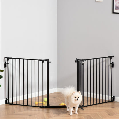 Foldable Dog Barrier 180x74.5 cm Pet Gate with 3 Panels and Automatic Lock Safety Gate for Stairs Hallway Black