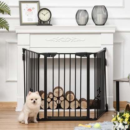 Foldable Dog Barrier 180x74.5 cm Pet Gate with 3 Panels and Automatic Lock Safety Gate for Stairs Hallway Black