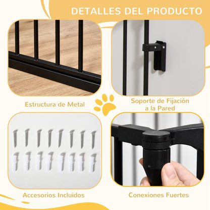 Foldable Dog Barrier 180x74.5 cm Pet Gate with 3 Panels and Automatic Lock Safety Gate for Stairs Hallway Black