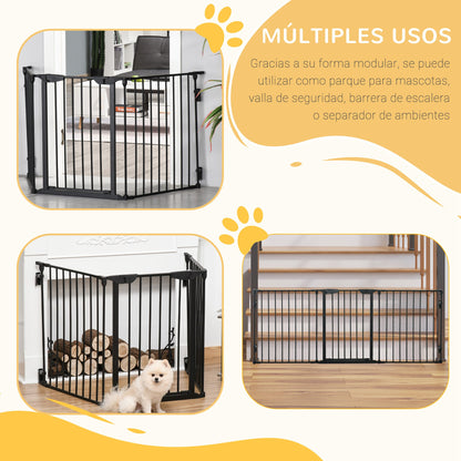 Foldable Dog Barrier 180x74.5 cm Pet Gate with 3 Panels and Automatic Lock Safety Gate for Stairs Hallway Black