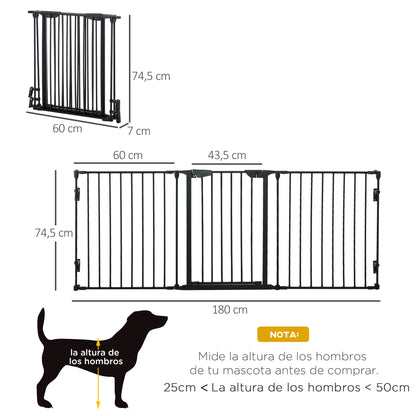 Foldable Dog Barrier 180x74.5 cm Pet Gate with 3 Panels and Automatic Lock Safety Gate for Stairs Hallway Black