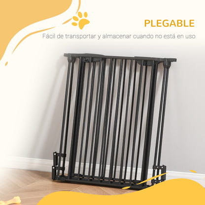 Foldable Dog Barrier 180x74.5 cm Pet Gate with 3 Panels and Automatic Lock Safety Gate for Stairs Hallway Black