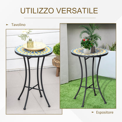 Garden Side Table with Ceramic Mosaic Tabletop, 35.5x53.5cm, Multicolor