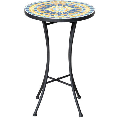 Garden Side Table with Ceramic Mosaic Tabletop, 35.5x53.5cm, Multicolor