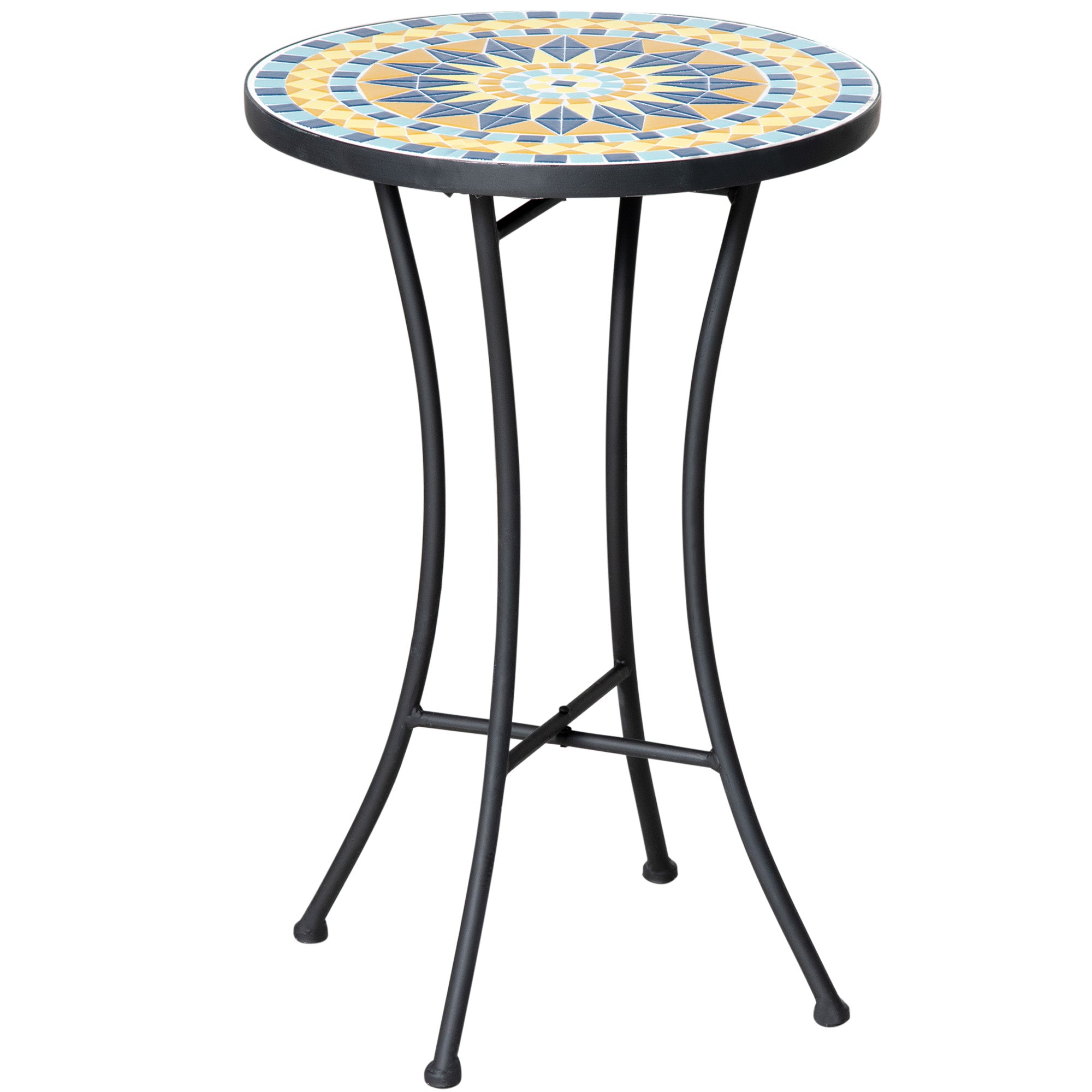 Garden Side Table with Ceramic Mosaic Tabletop, 35.5x53.5cm, Multicolor