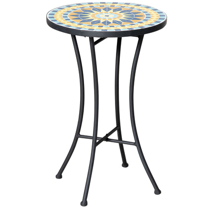 Garden Side Table with Ceramic Mosaic Tabletop, 35.5x53.5cm, Multicolor
