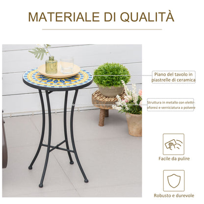 Garden Side Table with Ceramic Mosaic Tabletop, 35.5x53.5cm, Multicolor