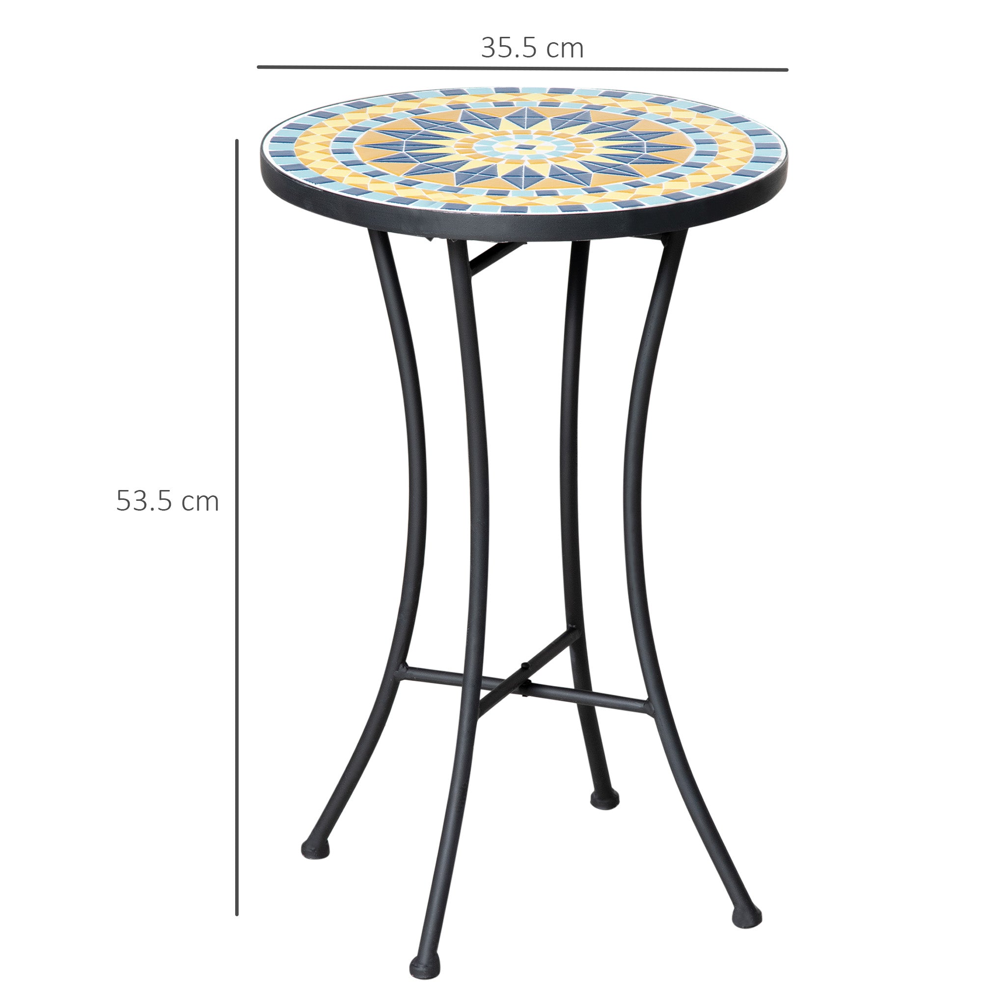 Garden Side Table with Ceramic Mosaic Tabletop, 35.5x53.5cm, Multicolor
