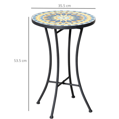 Garden Side Table with Ceramic Mosaic Tabletop, 35.5x53.5cm, Multicolor