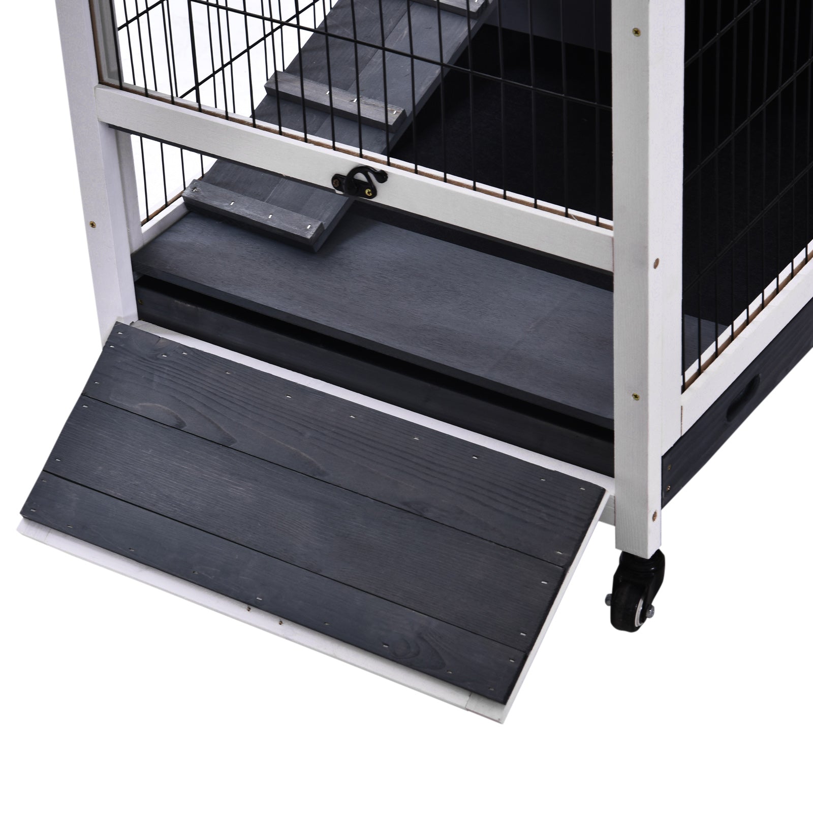 Small Animal Hutch with Wheels Small Animal Cage Guinea Pig Hutch Guinea Pig Cage Small Animal House Pine Wood Dark Grey+White 90 x 53 x 59 cm
