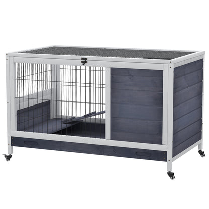 Small Animal Hutch with Wheels Small Animal Cage Guinea Pig Hutch Guinea Pig Cage Small Animal House Pine Wood Dark Grey+White 90 x 53 x 59 cm