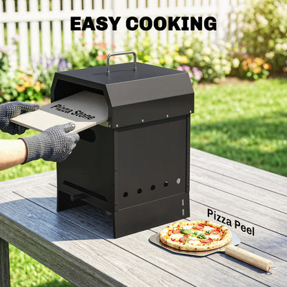 3-in-1 Outdoor Wood-Fired Pizza Oven, Stainless Steel 2-Tier Oven with Pizza Stone, Handles & Peel — Portable Patio Pizza Oven for Garden Parties