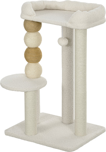 Cat Scratching Tree Height 76 cm Cat Tower with Sherpa Lining Platforms Hanging Ball and Jute Post Beige