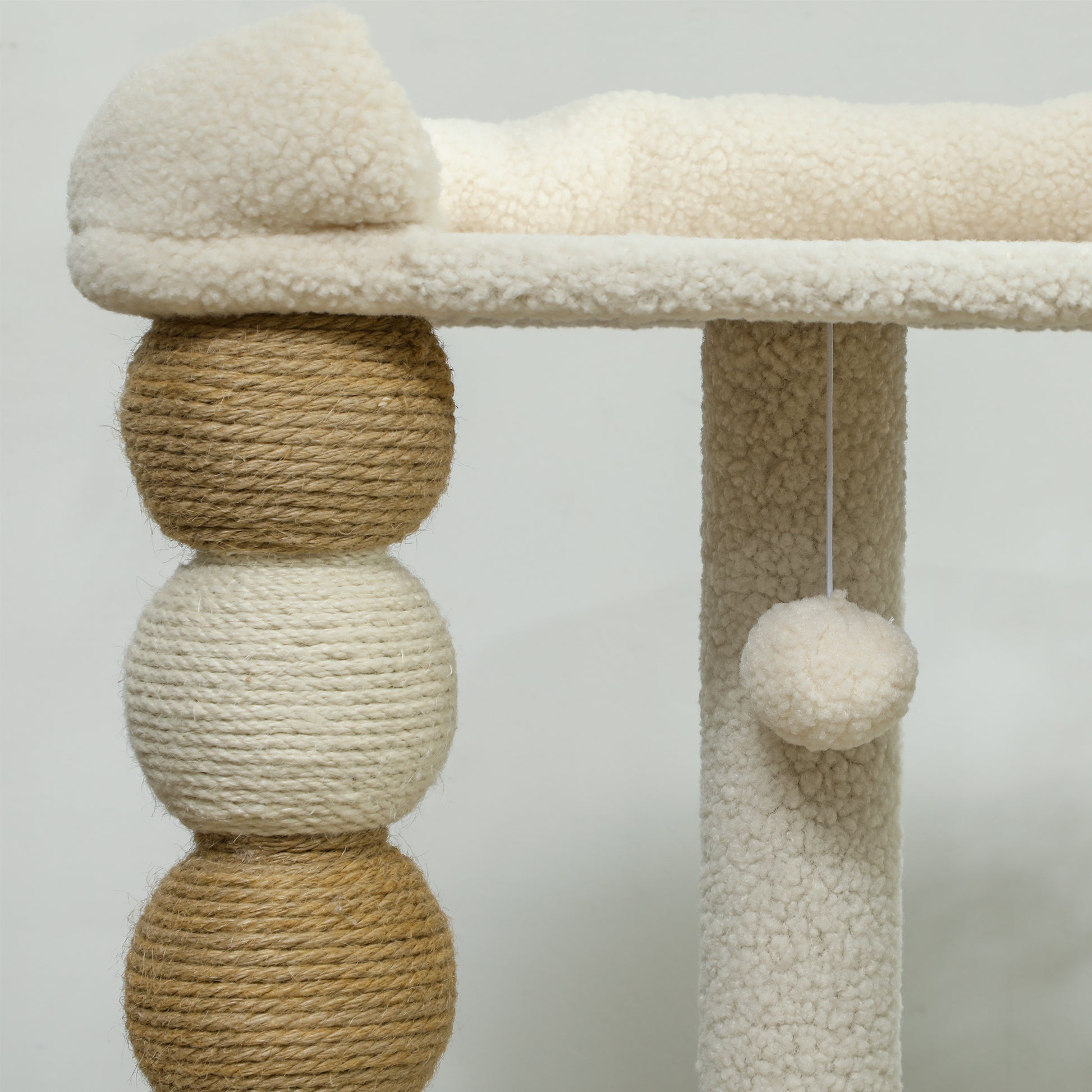 Cat Scratching Tree Height 76 cm Cat Tower with Sherpa Lining Platforms Hanging Ball and Jute Post Beige