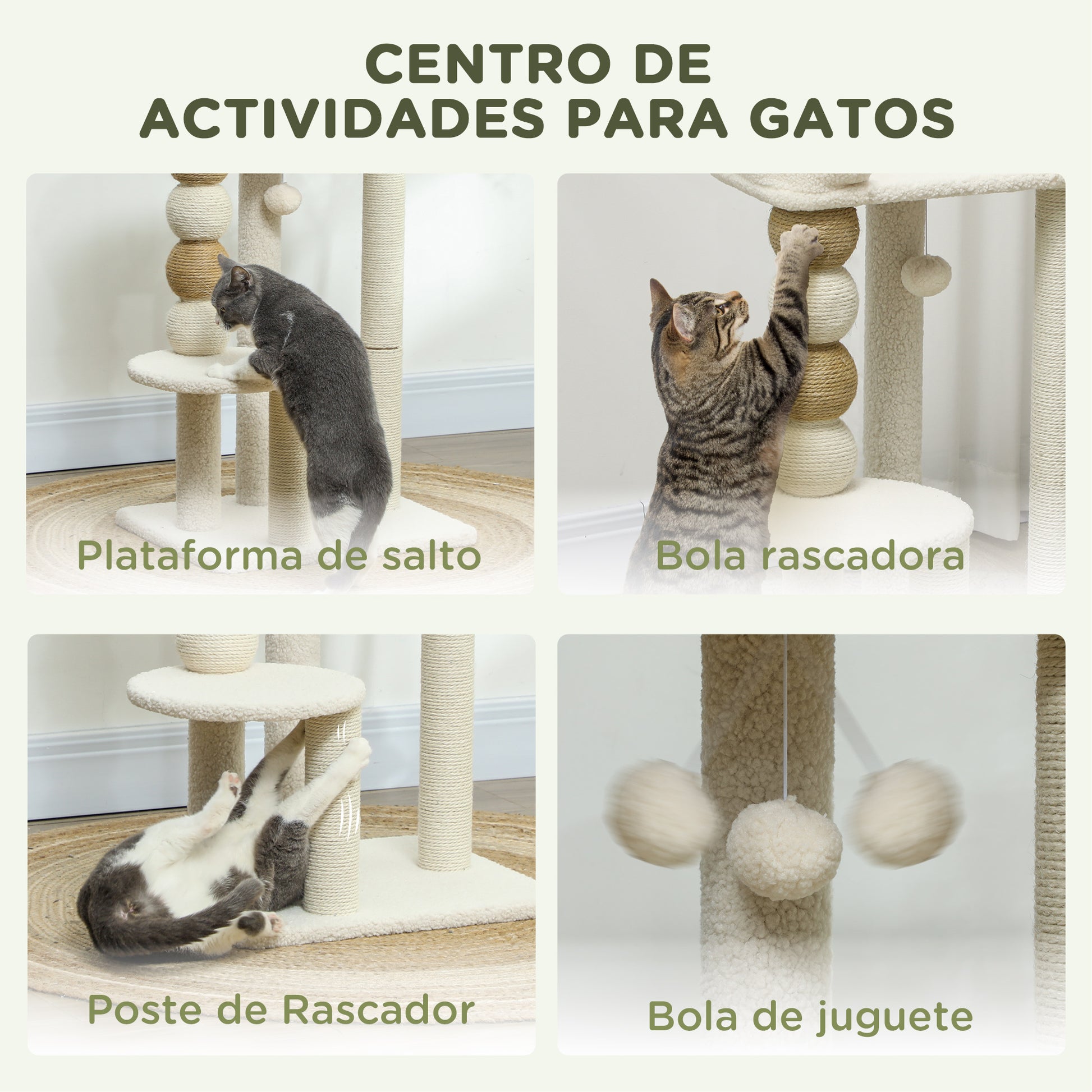 Cat Scratching Tree Height 76 cm Cat Tower with Sherpa Lining Platforms Hanging Ball and Jute Post Beige