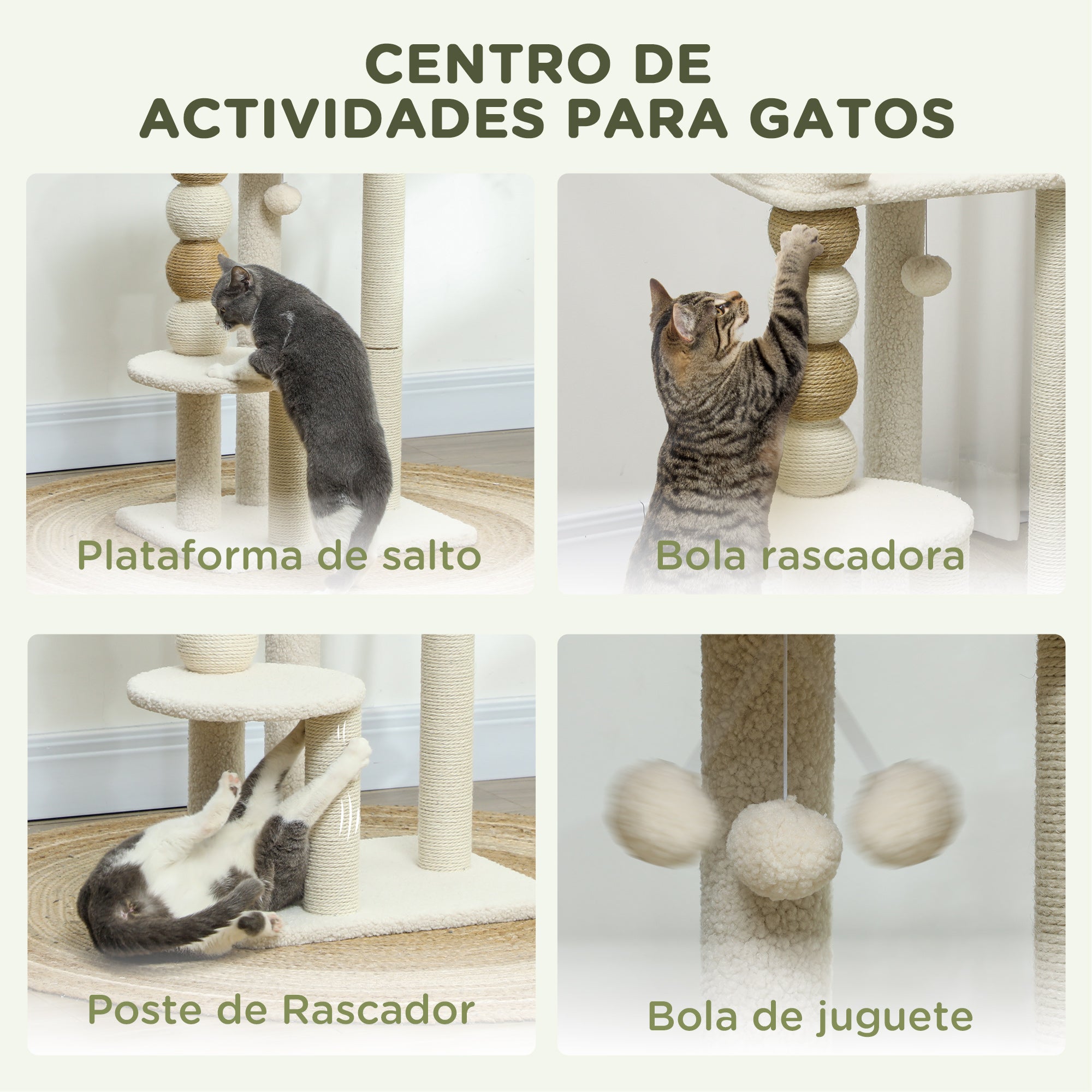 Cat Scratching Tree Height 76 cm Cat Tower with Sherpa Lining Platforms Hanging Ball and Jute Post Beige