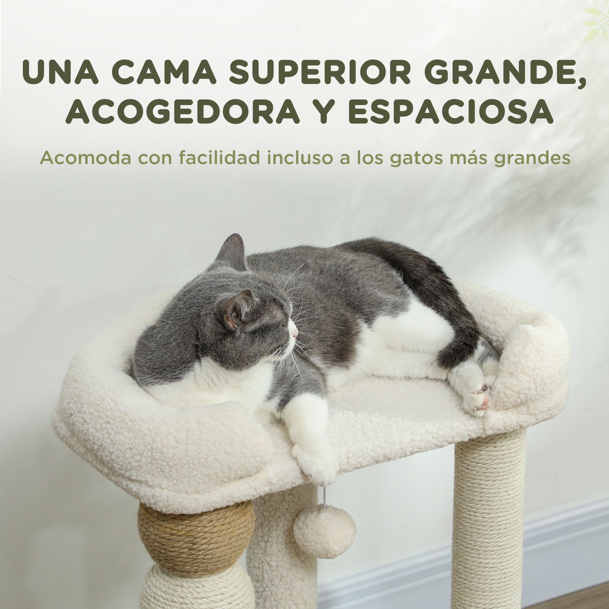 Cat Scratching Tree Height 76 cm Cat Tower with Sherpa Lining Platforms Hanging Ball and Jute Post Beige