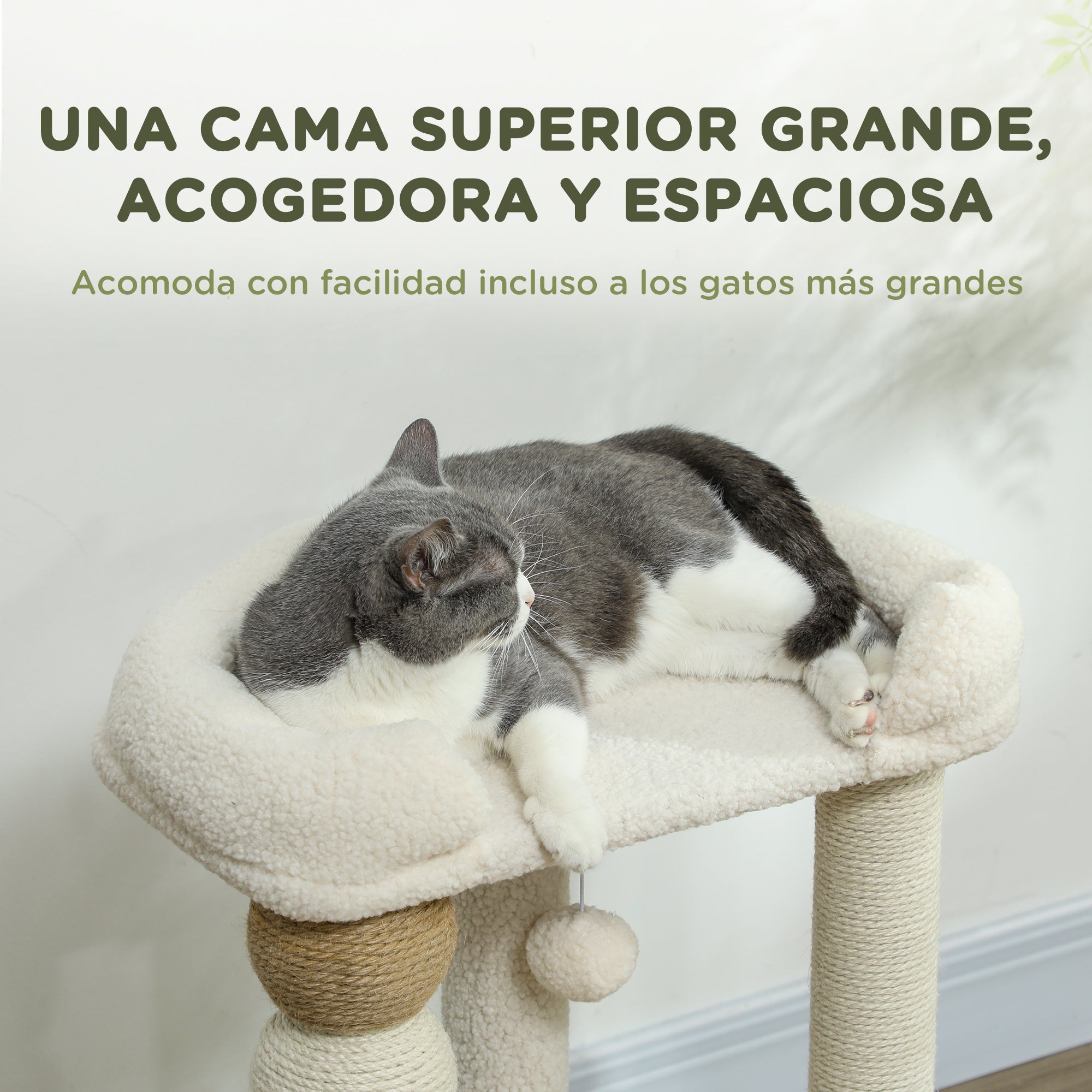 Cat Scratching Tree Height 76 cm Cat Tower with Sherpa Lining Platforms Hanging Ball and Jute Post Beige