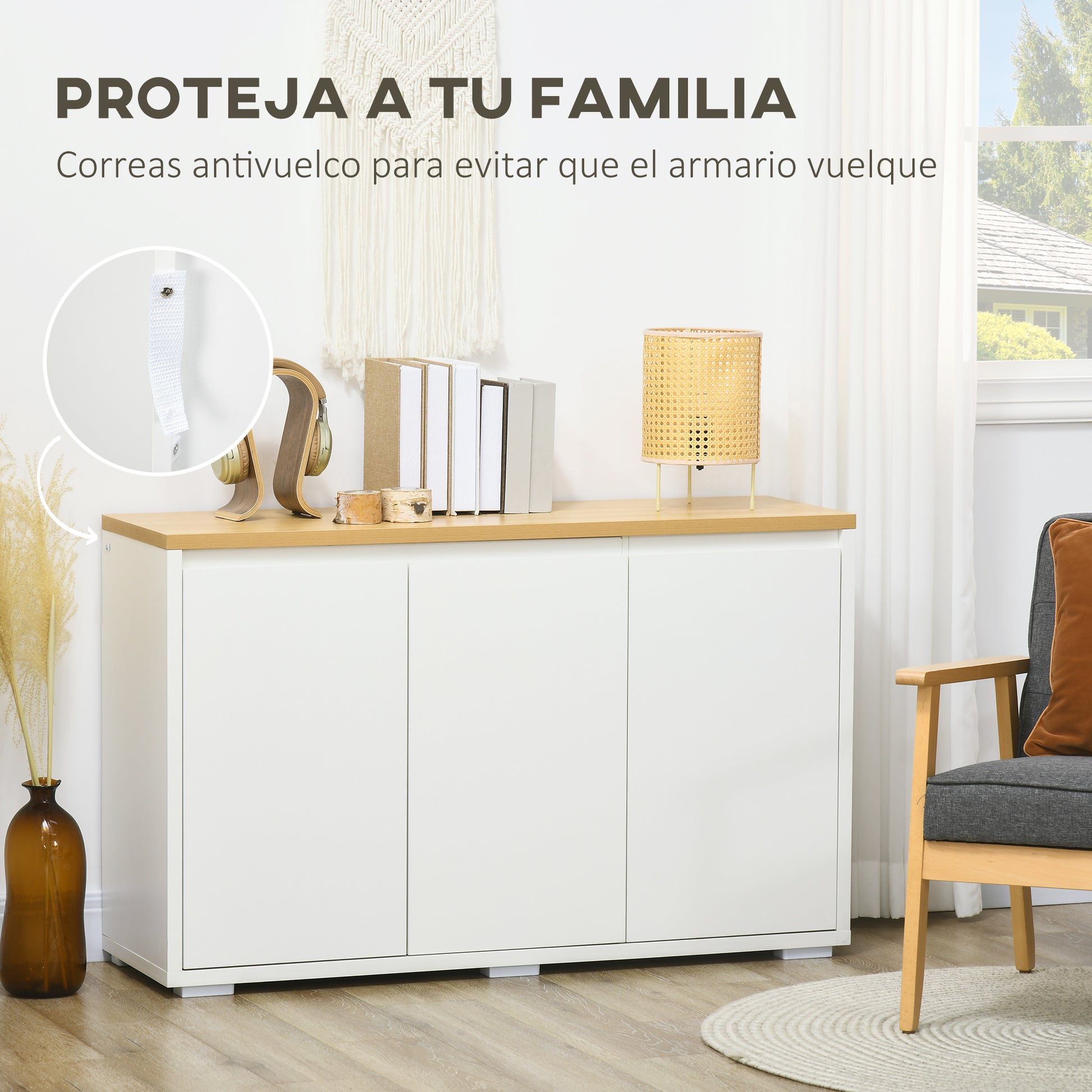 Living Room Sideboard Storage Cabinet Kitchen Sideboard with 3 Doors and Adjustable Shelves for Dining Room Entryway 120x37x75 cm White