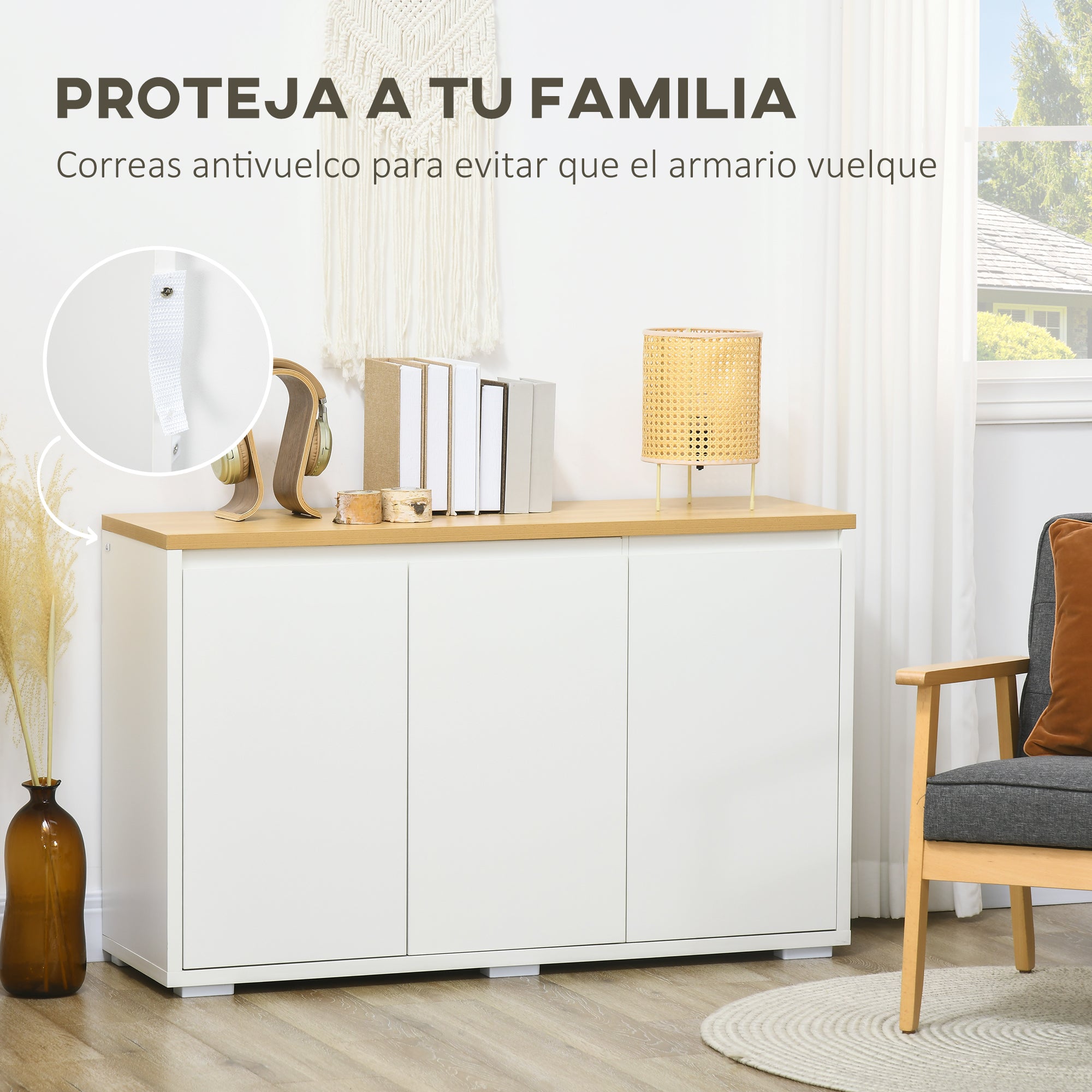 Living Room Sideboard Storage Cabinet Kitchen Sideboard with 3 Doors and Adjustable Shelves for Dining Room Entryway 120x37x75 cm White