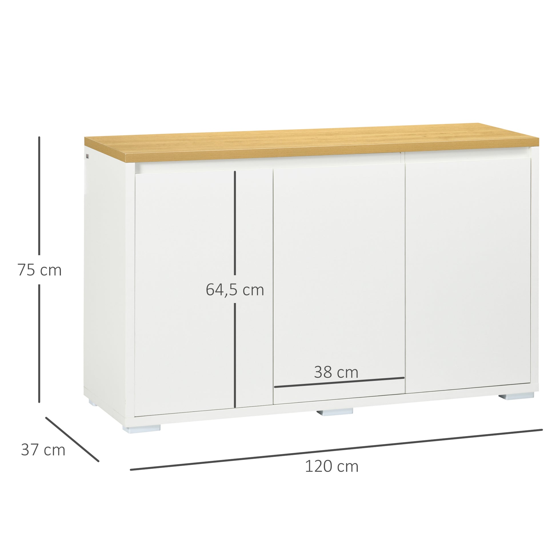 Living Room Sideboard Storage Cabinet Kitchen Sideboard with 3 Doors and Adjustable Shelves for Dining Room Entryway 120x37x75 cm White