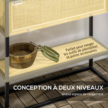 Rectangular Raised Planter with Lower Shelf Outdoor Square Vegetable Garden - Metal and Wood - 55 x 20 x 56 cm