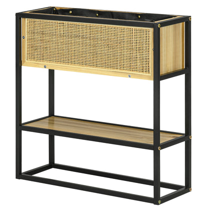 Rectangular Raised Planter with Lower Shelf Outdoor Square Vegetable Garden - Metal and Wood - 55 x 20 x 56 cm