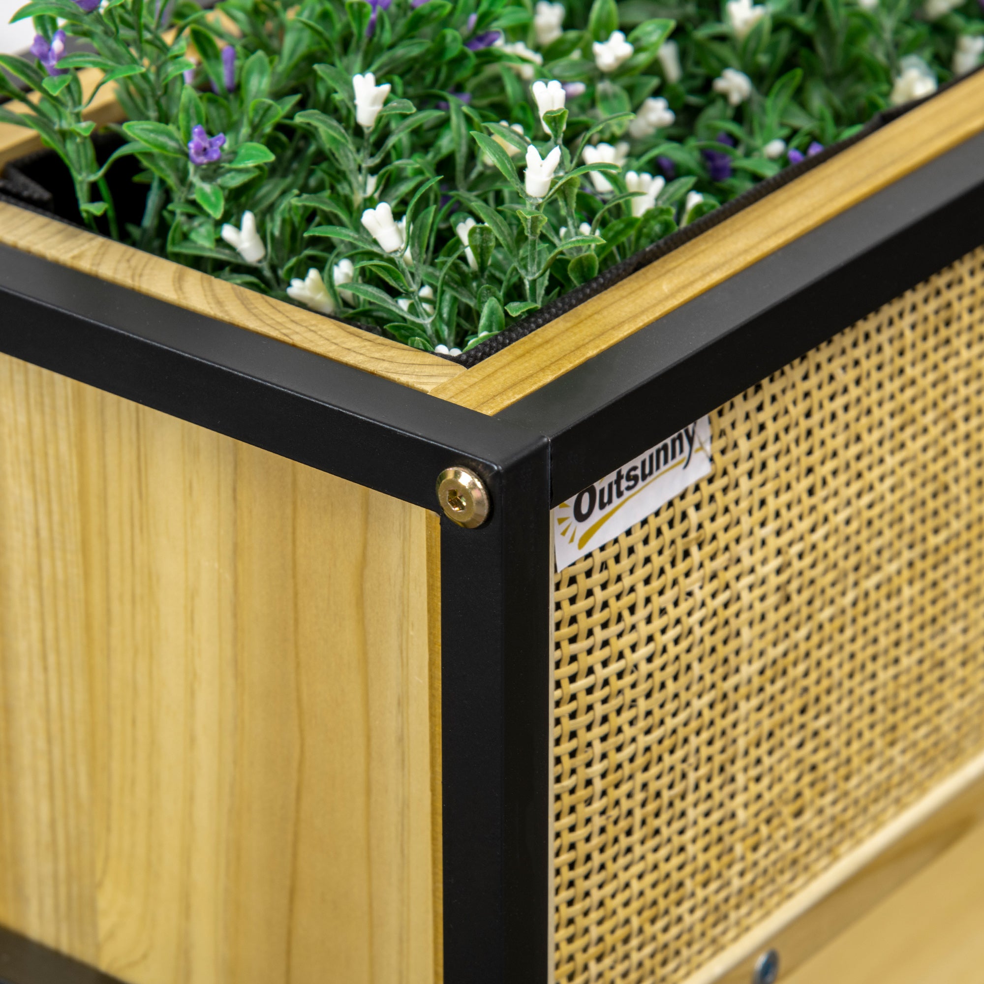 Rectangular Raised Planter with Lower Shelf Outdoor Square Vegetable Garden - Metal and Wood - 55 x 20 x 56 cm