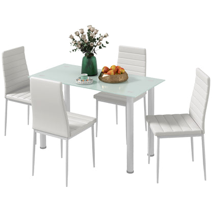 5-Piece Dining Set, Dining Table with 4 Chairs, Kitchen Table with Tempered Glass Top, Dining Group, Dining Furniture, Dining Table Set for Kitchen, Dining Room, Steel, White
