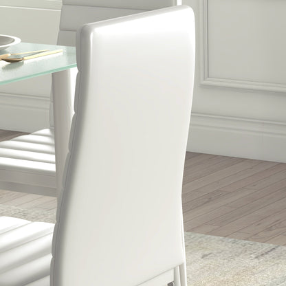 5-Piece Dining Set, Dining Table with 4 Chairs, Kitchen Table with Tempered Glass Top, Dining Group, Dining Furniture, Dining Table Set for Kitchen, Dining Room, Steel, White