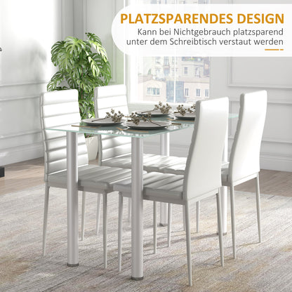 5-Piece Dining Set, Dining Table with 4 Chairs, Kitchen Table with Tempered Glass Top, Dining Group, Dining Furniture, Dining Table Set for Kitchen, Dining Room, Steel, White