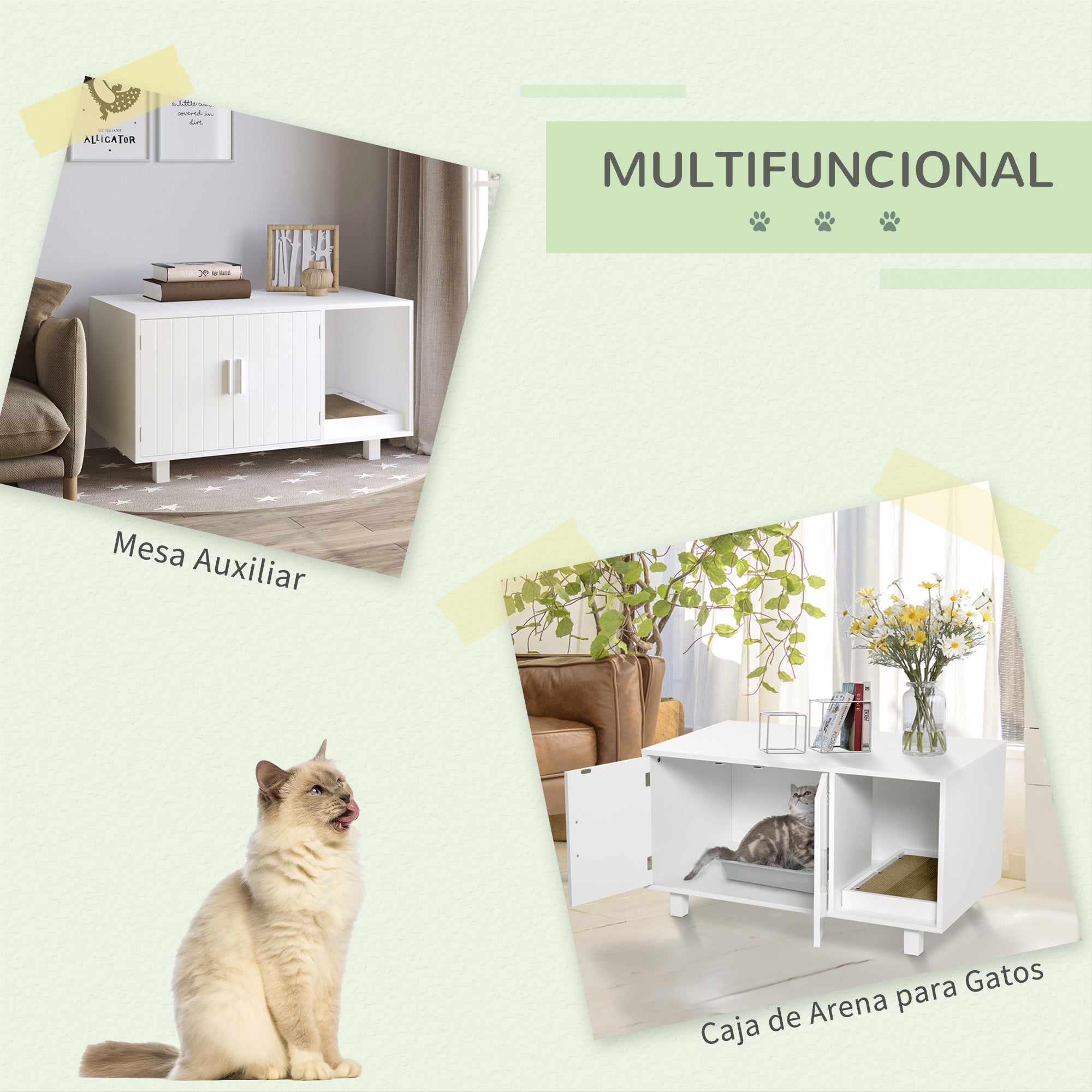 Cat Litter Box Furniture with Door Scratcher for Cats Litter Box for Cats Indoor 91x52x50.5 cm White