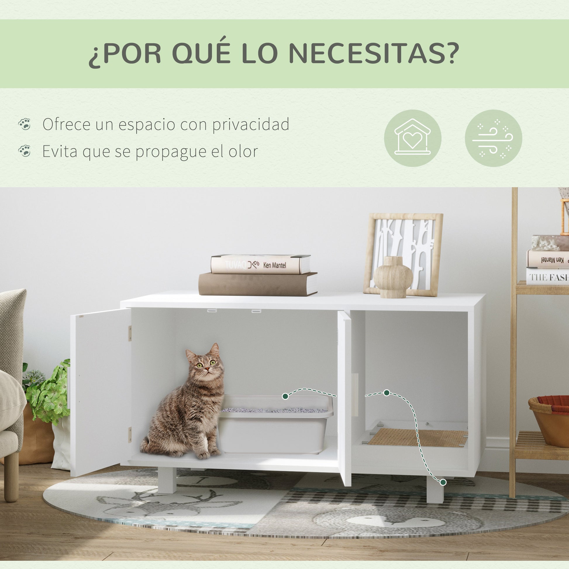 Cat Litter Box Furniture with Door Scratcher for Cats Litter Box for Cats Indoor 91x52x50.5 cm White