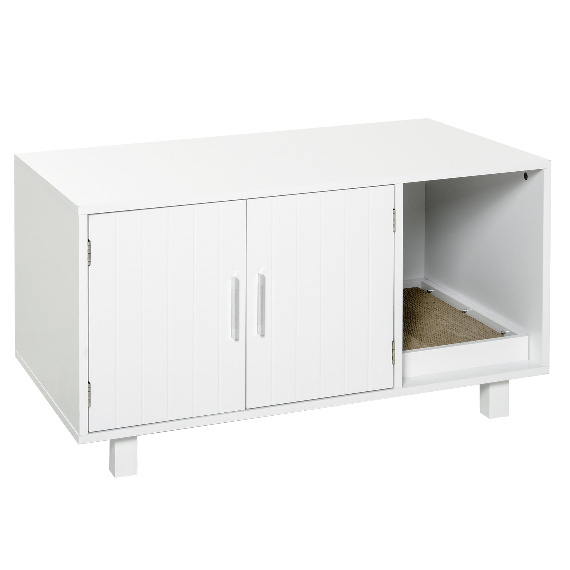 Cat Litter Box Furniture with Door Scratcher for Cats Litter Box for Cats Indoor 91x52x50.5 cm White